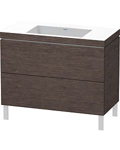 L-Cube Duravit vasque LC6938N7272 100 x 48 cm, sans trou pour robinet, chêne foncé brossé, 2 coulissants, sur pied
