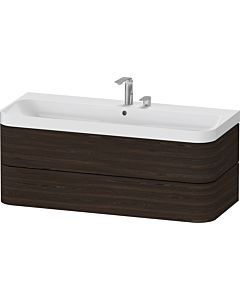 Duravit vasque à poser Happy D.2 Plus HP4349E69690000 117,5x49cm, 2 tiroirs, 2 trous pour robinetterie, noyer brossé