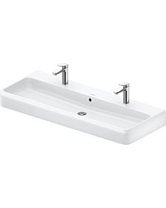 Duravit Qatego vasque double à poser 2382120026 120x47cm, avec 2 trous de robinetterie, trop-plein, banc de robinetterie, sol, blanc brillant