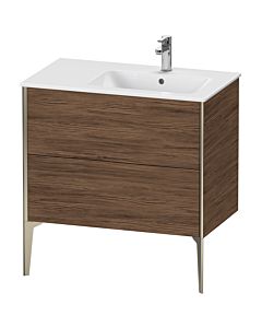Duravit Meuble sous-vasque XViu XV44870B121 81x48x59,4cm, 2 coulissants, vasque à droite, champagne mat, noyer foncé