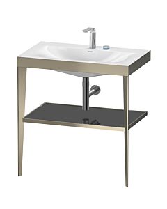 Duravit Meuble lavabo combiné XViu XV4715EB140 80 x 48 cm, 2 trous pour robinetterie, noir brillant, avec console en métal, champagne mat