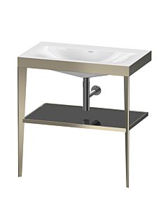 Duravit furniture washbasin combination XV4715NB140 80 x 48 cm, without tap hole, black high-gloss, with metal console, matt champagne