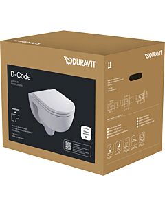 Duravit D-Code Wand-Tiefspül-WC-Set 45130900B1 ohne Absenkautomatik, mit WC-Sitz, Rimless, weiß