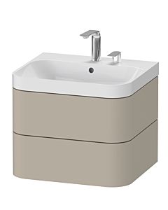 vasque à poser Duravit Happy D.2 Plus HP4345E6060 57,5 x 49 cm, 2 trous robinetterie, finition taupe satiné, 2 tiroirs