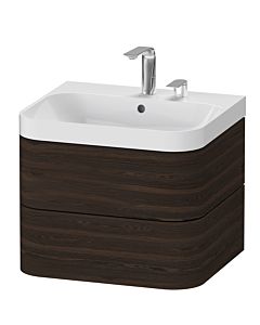 Duravit vasque à poser Happy D.2 Plus HP4345E6969 57,5 x 49 cm, 2 trous pour robinetterie, noyer brossé, 2 tiroirs