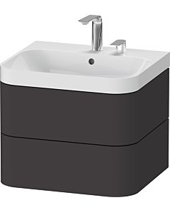 Duravit vasque à poser Happy D.2 Plus HP4345E8080 57,5 x 49 cm, 2 trous pour robinetterie, graphite super mat, 2 tiroirs