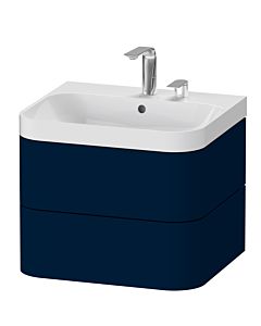 Duravit vasque à poser Happy D.2 Plus HP4345E9898 57,5 x 49 cm, 2 trous robinetterie, finition satinée bleu nuit, 2 tiroirs
