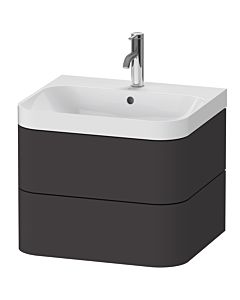 Duravit Happy D.2 Plus Möbelwaschtisch HP4345O8080 57,5 x 49 cm, 1 Hahnloch, graphit supermatt, 2 Schubkästen