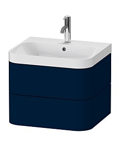 Duravit vasque à poser Happy D.2 Plus HP4345O9898 57,5 x 49 cm, trou pour robinetterie 2000 , finition satinée bleu nuit, 2 tiroirs