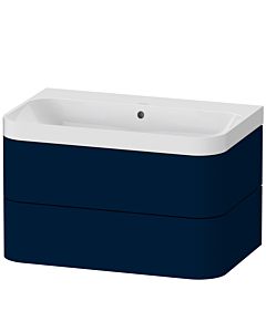 Duravit vasque à poser Happy D.2 Plus HP4347N9898 77,5 x 49 cm, sans trou pour robinetterie, finition satinée bleu nuit, 2 tiroirs