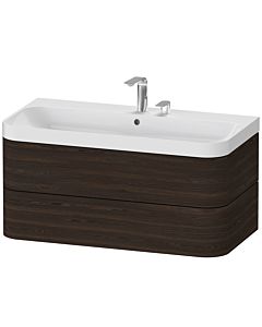 Duravit Happy D.2 Plus vanity washbasin HP4348E6969 97.5 x 49 cm, 2 tap holes, brushed walnut, 2 drawers