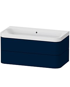 Duravit vasque à poser Happy D.2 Plus HP4348N9898 97,5 x 49 cm, sans trou pour robinetterie, finition satinée bleu nuit, 2 tiroirs