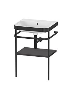 Duravit Happy D.2 Plus combinaison lavabo pour meuble HP4735N8080 57,5 x 49 cm, sans trou pour robinetterie, graphite super mat, avec console en métal
