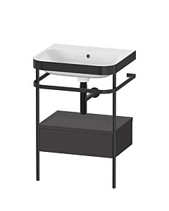 Duravit Happy D.2 Plus combinaison lavabo pour meuble HP4740N8080 57,5 x 49 cm, sans trou pour robinetterie, graphite super mat, avec console en métal