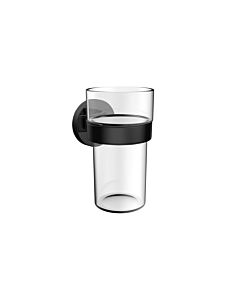 Emco Round C glass holder 432013301 black, wall model, with plastic cup