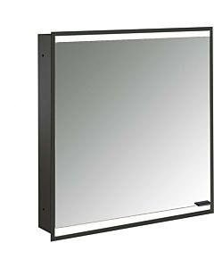 Emco prime armoire à miroir éclairée à encastrer 949713531 600x730mm, porte 2000 , charnières à gauche, noir/miroir