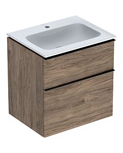 Geberit iCon Waschtisch mit Unterschrank 60 cm 502331JR1 Waschtisch-Set 60x63x48cm, weiß/KeraTect, Korpus nussbaum, Griff lava matt