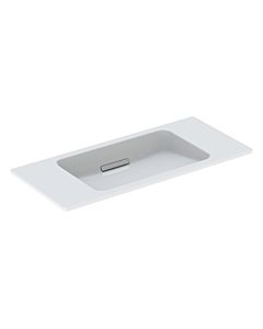 Geberit One lavabo 500390012 90x13x40cm, sans trou pour robinetterie, trop-plein recouvert, blanc Keratect/couvercle chromé brossé
