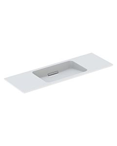 Geberit One lavabo 500392012 120x13x40cm, sans trou pour robinetterie, trop-plein recouvert, blanc Keratect/couvercle chromé brossé
