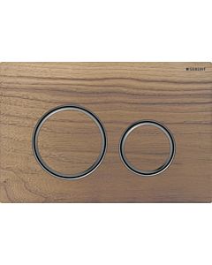 Plaque d&#39;actionnement ronde Sigma 50 Geberit Plaque/bouton chromé, noyer, anneau chromé noir, pour chasse d&#39;eau 2 mégawatts