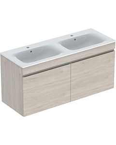 Geberit Renova Plan Doppelwaschtisch-Set 501918001 130x62,2x48cm, Korpus nussbaum hell beschichtet, Waschtisch weiß