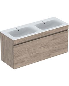 Geberit Renova Plan ensemble lavabo double 501918JR8 130x62,2x48cm, corps revêtu noyer, lavabo blanc /KeraTect