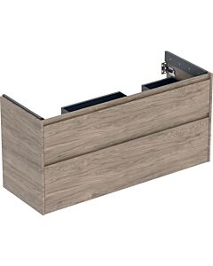 Meuble bas Geberit Renova Plan 504033JR1, 2 tiroirs, largeur 124,5 cm, structure en bois mélaminé avec façade en noyer.