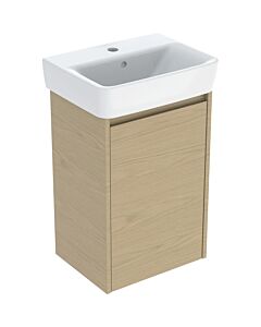 Geberit Renova Plan hand basin set 504034PS1, washbasin white, body/front natural oak / melamine wood structure, width 45 cm