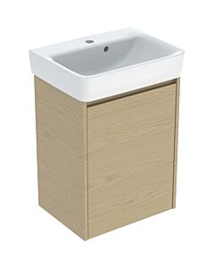 Geberit Renova Plan Handwaschbecken-Set 504035PS1 Waschtisch weiß, Korpus/Front Eiche natur / Melamin Holzstruktur, Breite 50 cm