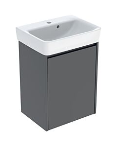 Ensemble lavabo Geberit Renova Plan 504035JK1, vasque blanche, corps et façade en lave, finition laquée satinée, largeur 50 cm