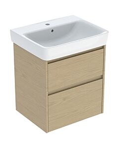 Geberit Renova Plan washbasin set 504036PS1 with base cabinet, carcass/front natural oak / melamine wood structure, width 60 cm