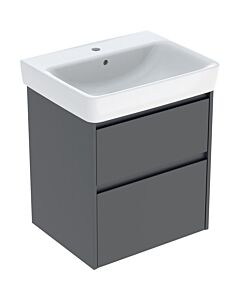 Geberit Renova Plan washbasin set 504036JK1 with base cabinet, carcass/front lava / lacquered silk matt, width 60 cm