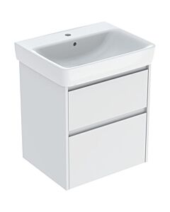 Ensemble lavabo Geberit Renova Plan 504036001 avec meuble sous-vasque, caisson/façade blanc/finition laquée satinée, largeur 60 cm