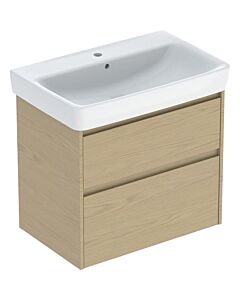 Geberit Renova Plan washbasin set 504037PS1 with base cabinet, carcass/front natural oak / melamine wood structure, width 75 cm