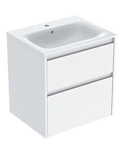 Geberit Renova Plan washbasin set 60 cm 504039011 Washbasin with vanity unit, narrow rim, white silk gloss, 2 drawers