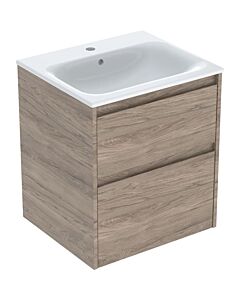 Geberit Renova Plan vanity unit 504038JR8, width 55cm, carcass/front walnut/melamine wood structure, washbasin white/KeraTect