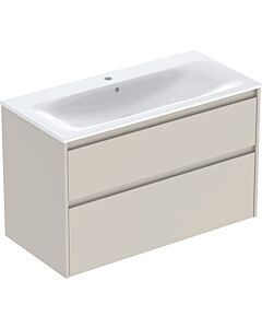 Geberit Renova Plan vanity unit 504041DB1, width 100cm, body/front sand grey / lacquered satin finish, washbasin white