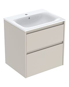 Meuble sous-vasque Geberit Renova Plan 504039DB1, largeur 60 cm, corps et façade gris sable, finition laquée satinée, vasque blanche