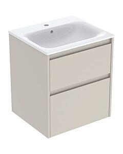Meuble sous-vasque Geberit Renova Plan 504038DB1, largeur 55 cm, corps et façade gris sable, finition laquée satinée, vasque blanche