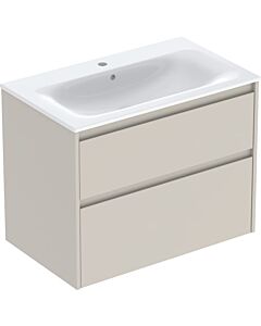 Ensemble lavabo Geberit Renova Plan 80 cm 504040DB1 Lavabo avec meuble sous-vasque, bord étroit, gris sable mat soyeux, 2 tiroirs