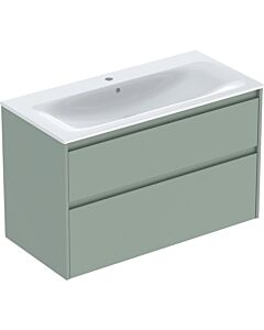 Geberit Renova Plan vanity unit 504041IK8, width 100cm, body/front sage green / lacquered satin finish, washbasin white / KeraTect