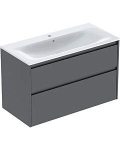 Geberit Renova Plan vanity unit 504041JK8, 100cm wide, carcass/front lava/lacquered satin finish, washbasin white/KeraTect