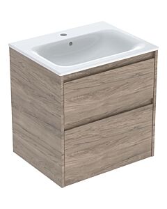 Geberit Renova Plan Möbel-Waschtisch-Set 504039JR1 Breite 60cm, Korpus/Front Nussbaum / Melamin Holzstruktur, Waschtisch weiß