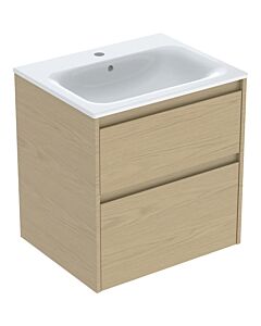 Ensemble meuble-lavabo Geberit Renova Plan 504039PS1, largeur 60 cm, structure en chêne naturel et mélaminé, vasque blanche