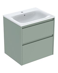 Geberit Renova Plan Möbel-Waschtisch-Set 504039IK8 Breite 60cm, Korpus/Front salbeigrün / lackiert seidenmatt, Waschtisch weiß / KeraTect