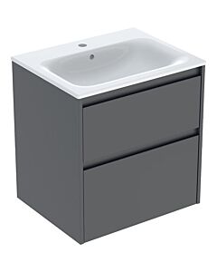Geberit Renova Plan washbasin set 60 cm 504039JK1 Washbasin with vanity unit, narrow rim, lava / lacquered satin finish, 2 drawers