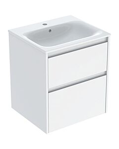 Meuble sous-vasque Geberit Renova Plan 504038011, largeur 55 cm, corps et façade blancs, finition laquée satinée, vasque blanche