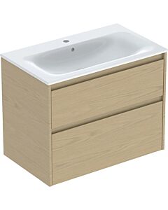Geberit Renova Plan Waschtisch-Set 80 cm 504040PS1  Waschtisch mit Unterschrank, schmaler Rand, Eiche natur, 2 Schubladen