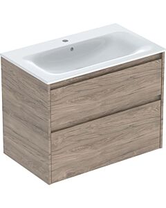 Meuble-lavabo Geberit Renova Plan 504040JR8, largeur 80 cm, structure en bois mélaminé avec caisson et façade en noyer, vasque blanche en KeraTect