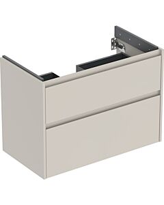 Meuble vasque Geberit Renova Plan 504031DB1 avec 2 tiroirs, structure/façade gris sable/laqué mat soyeux, largeur 84,6 cm